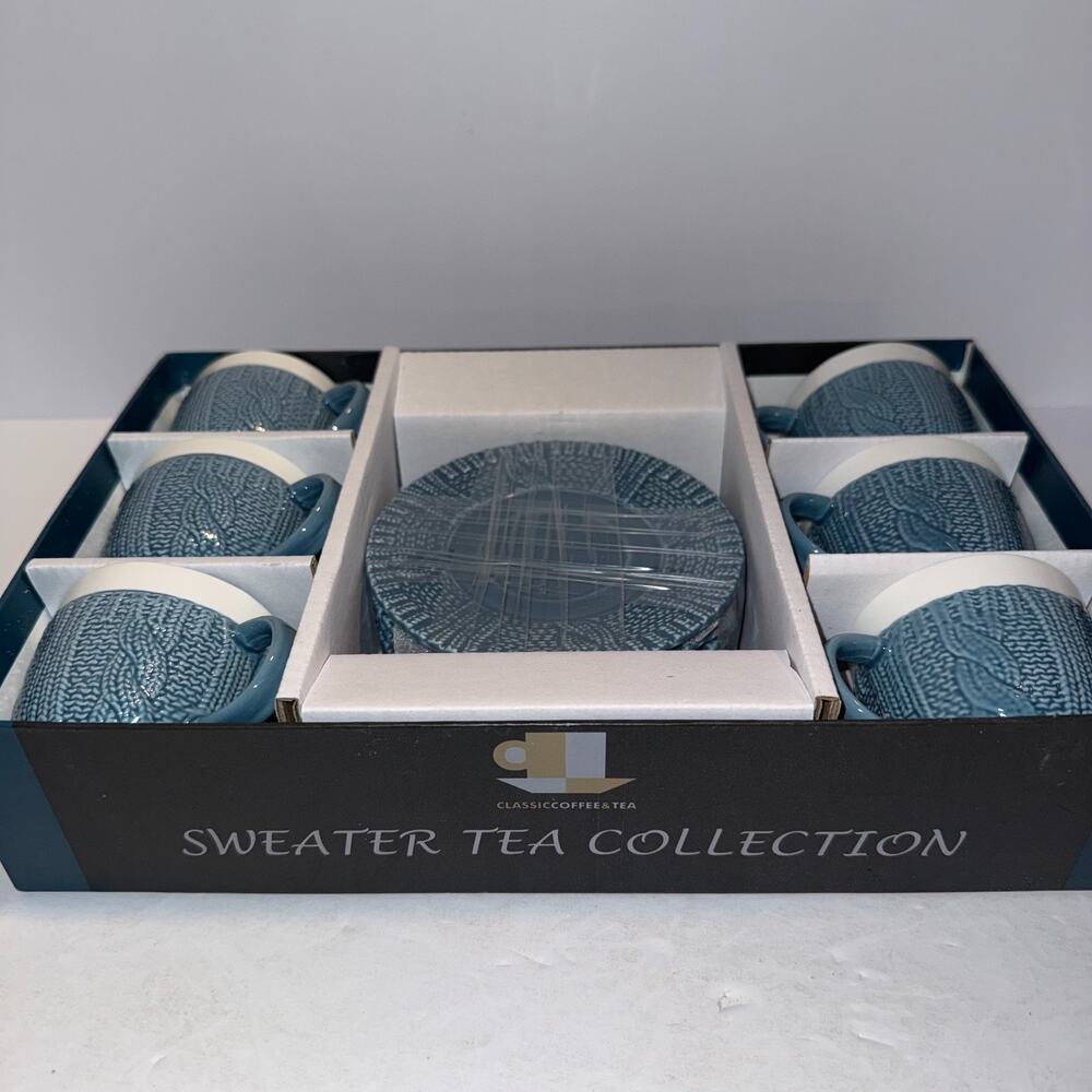 Yedi Sweater Tea Collection 6 x 3.5oz ESPRESSO CUPS & SAUCERS SET BLUE CC557